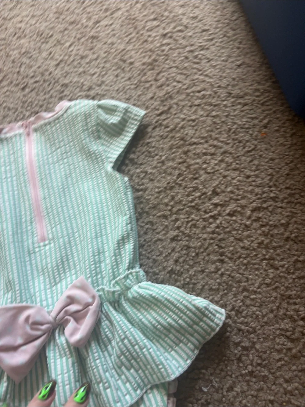 B69 Ruffle Butts 2t Mint Stripe Peplum Swim